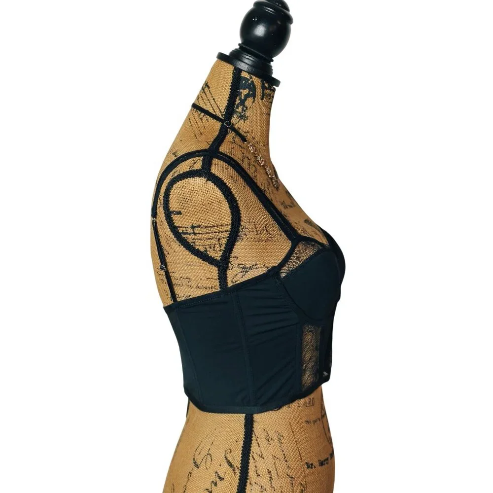 Hunter & Brown M Corset Bustier Black Illusion Lace Boning Intimate Sexy NEW - Picture 3 of 8